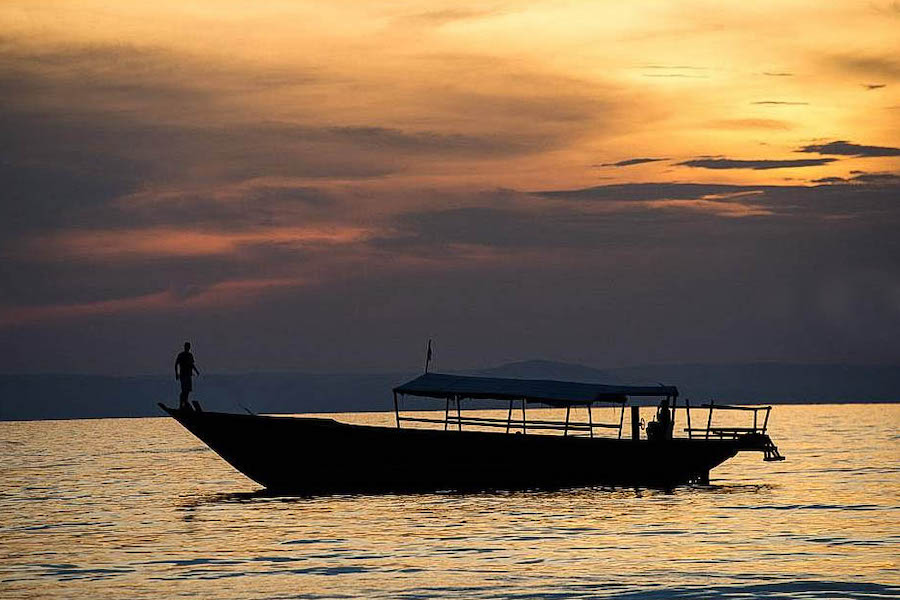 Boat at sunset, Lake Tanganyika