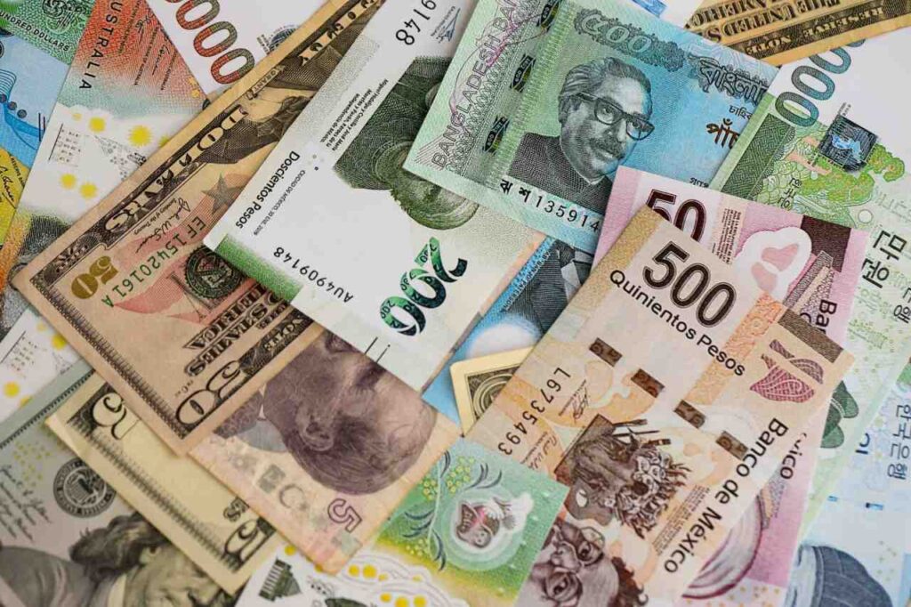 money bills of different currencies and countries