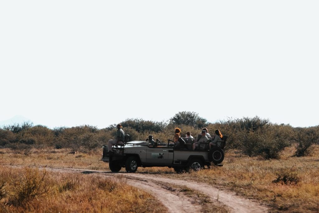 truck carrying tourists in african safari