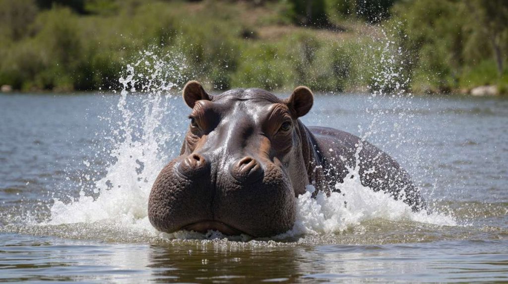hippo splashing in the water