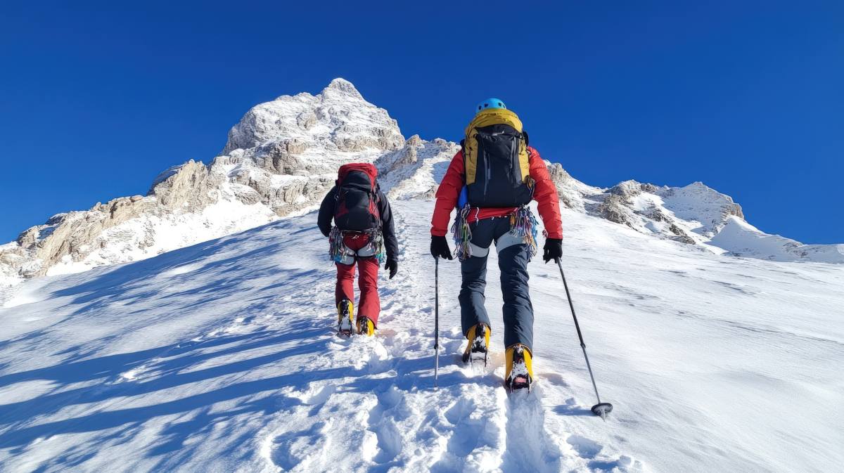 people climbing a snowy mountain