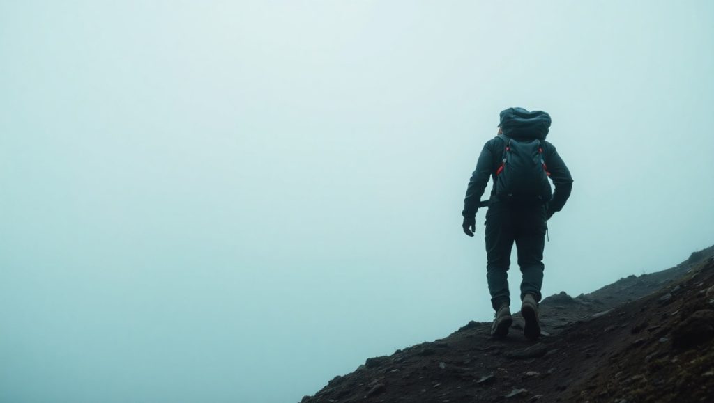 hiker walk through mountain