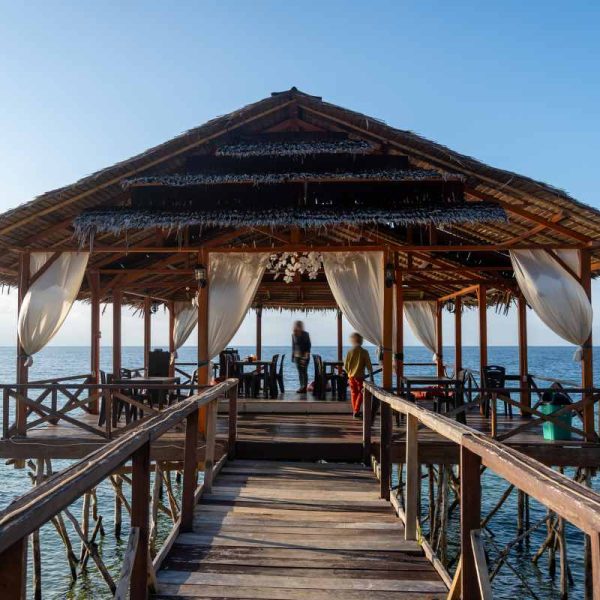 Wooden pier on Lake Poso in Tentena, Sulawesi, Indonesia