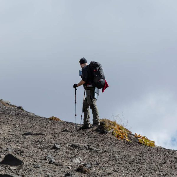 backpacker on the volcano and mountain
